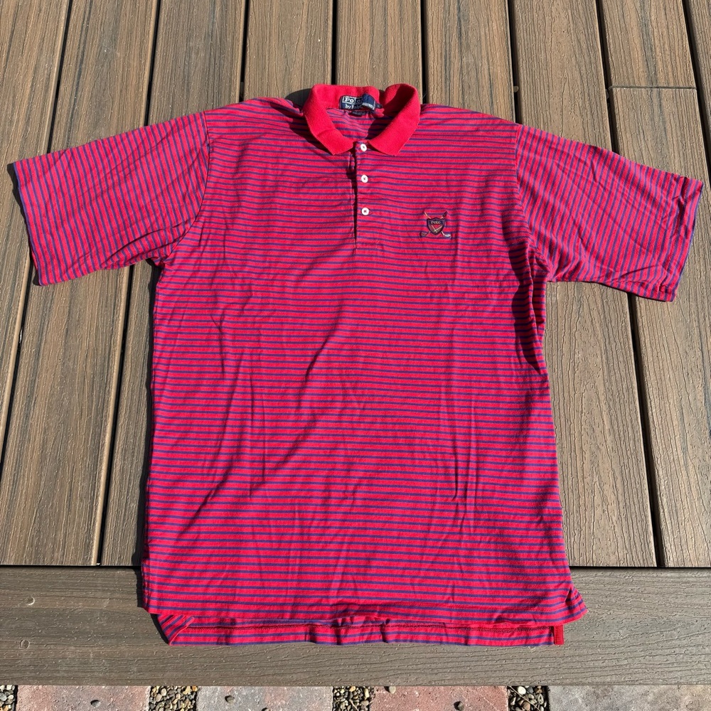 Polo Ralph Lauren Crest Polo Shirt Men’s Large Red Blue Striped Classic